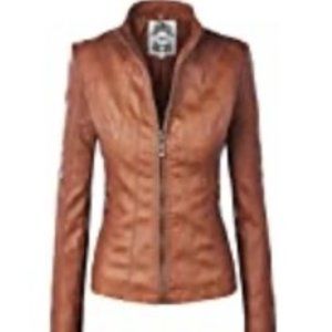 Camel Faux Leather Jacket Size Small